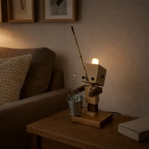 Lampka dekoracyjna Drewniana „Pan Baterejka nad Bugiem (wędkarz)” – unikalna dekoracja
